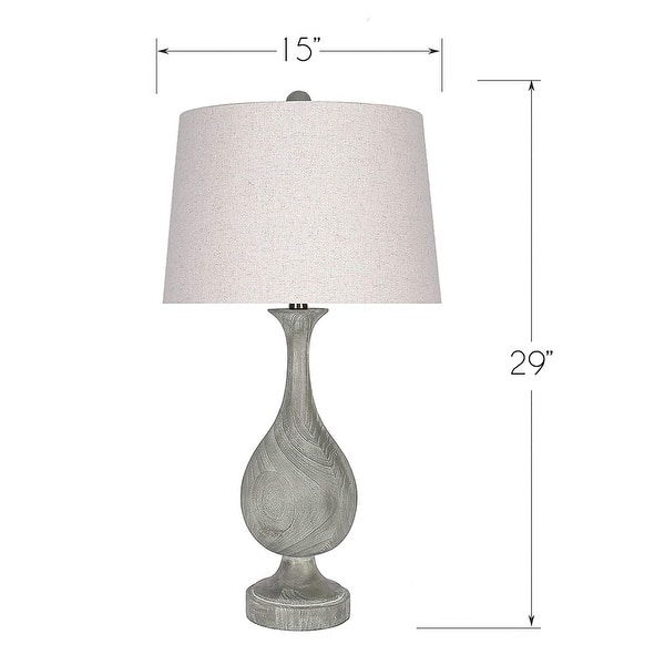 29" Dusty Wood Polyresin Table Lamp W/ Oatmeal Linen Drum Shade Bed